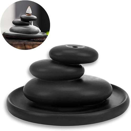 ZORZA Soporte de incienso de reflujo de piedra zen, quemador de incienso de cascada de cerámica, decoración para el hogar, decoración de ceremonia