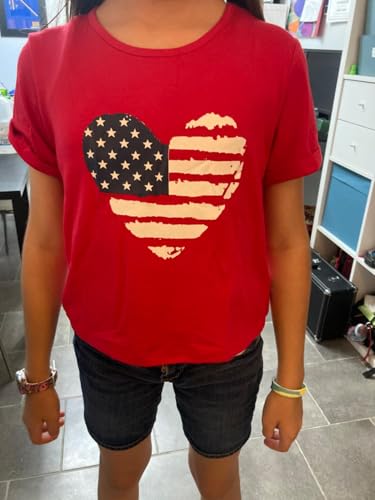 Image of Arshiner Girls July 4th American Flag T Shirts Crop Top Short Sleeve Shirt Tee