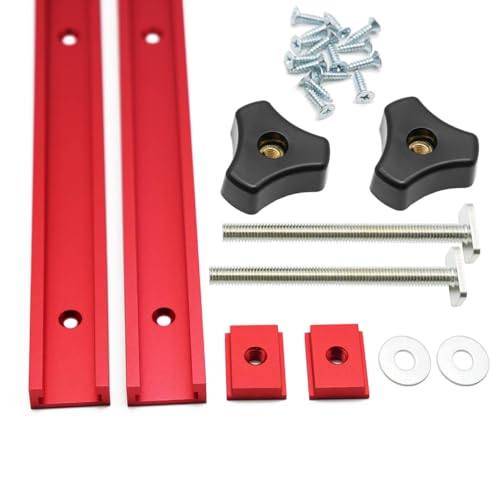 Iverntech 2er-Set Rote 600 mm Aluminium T Track T-Nutenschienen mit M8 Schieber M8 Schrauben mit Knaufschrauben selbstschneidenden Schrauben für Holzbearbeitungsschablonen