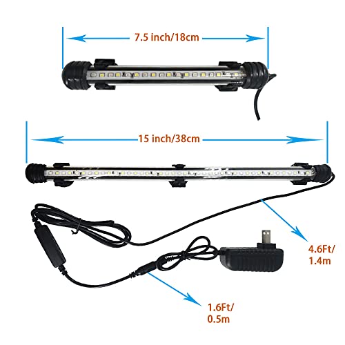 Smiful Led Aquarium Lights, Fish Tank Lights Underwater Timer Auto On/Off Submersible White Blue Led Aquarium Light Bar Ip68 Waterproof 3 Lighting Modes Dimmable For Fish Tank, 15 Inch #TOP4