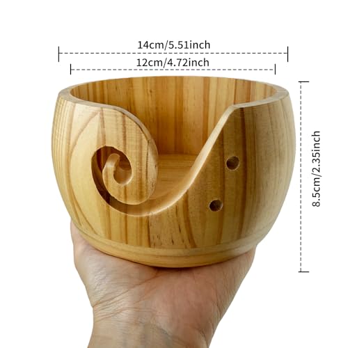 Image of Yarn Bowl with Wooden for Storage | Handmade wood yarn bowl with lid /holder, 2-in-1 tangle-free knit /crochet organizer, smooth no-snag, ideal crafter gift.