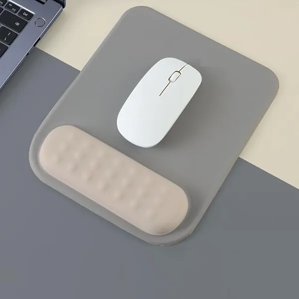 YOWKA Mouse Pad with Ergonomic Wrist Rest, 9.5 x 9.5 inches, Non-Slip Base, PU Leather, Black (Grey)