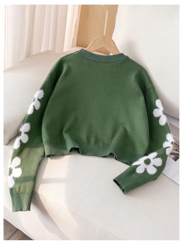 Image of BEAUDRM Girl's Cute Bow Sweater Crew Neck Long Sleeve Drop Shoulder Loose Pullover Tops