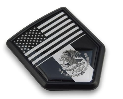 Image of USA Mexico Black and White Flag Black Shield Car Bike Decal Crest Emblem