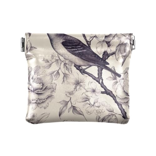 Flowers and Birds Coin Purse Leather Pouch Change Purse, Squeeze Coin Pouch for Cards, Keys & Lipsticks, Unisex