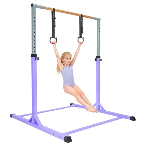 JF HOME BLISS Gymnastics Bar for Kids, Gymnastics Bars with Rings Height Adjustable Horizontal Bar – Safe and Stable Gym Bar for Home Training, Garden, Outdoor & Indoor Use (Purple)