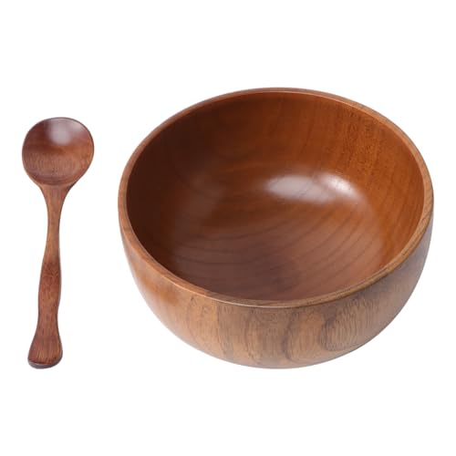 UPKOCH Wooden Bowl and Spoon Set 2 Piece 3.7 Inch Natural Sour Jujube Wood Tableware for Rice Salad Soup Serving Eco-Friendly Small Wood Bowls for Home Dining