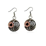 coadipress Steampunk Gear Earrings for Women Girls Unique Handmade Vintage Gear Earrings Antique Mix-tone Dangle Drop Earrings for Women Men (Heart Steampunk Gear)