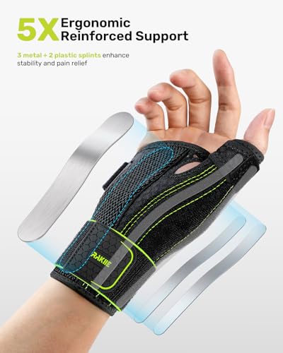 Image of Rakiie Thumb Brace Wrist Support Left Hand L /XL Yellow | Flexible night splint for carpal tunnel, arthritis pain relief, tendonitis, De Quervain's tenosynovitis