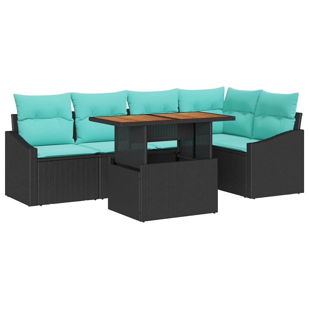 Generisch Gartensofa-Set 6 STK. 5-Sitzanzahl Schwarz und Türkis,Gartensitzmöbel,54.8kg-3349843
