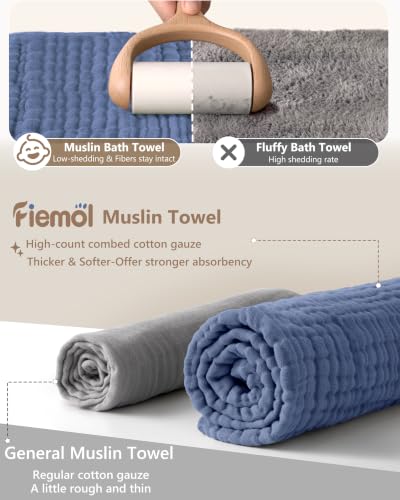 Image of Baby Bath Towels, 100% Muslin Cotton Hooded Baby Towels for Newborn, 2 Pack Baby Towels with Hood for Infant Toddler and Kids, Large 32x32Inch Bath Essentials, Soft and Absorbent Blue Planet