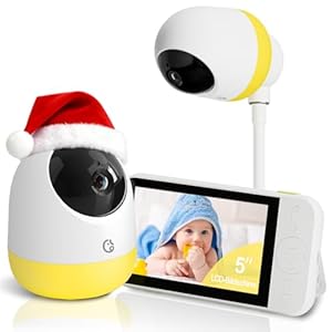 Ellie Babyphone mit Kamera ohne WLAN,2K UHD 5-Zoll-IPS-Display, 6000mAh-Akku,Baby Monitor mit Ferngesteuerter Pan-Tilt 5X Zoom,2-Wege-Audio,Nachtsich... Zaun