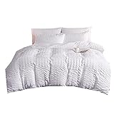 Set Copripiumino Seersucker Pintuck Pizzico Piega, Uomo Donna Set di Biancheria da Letto Nero Grigio Rosa Giallo Bianca in Microfibra, Copriletto con Cerniera (Bianca, 230_x_260cm)