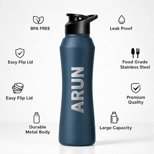 Image of Speedex Customised Engraved Name Stainless Steel Water Bottle 1 Ltr - Personalised Sipper Cap Bottle for Kids, Men & Women, School, Gym, Travel, BIS Approved, Teal Blue, Set of 1