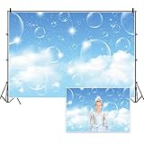 DORCEV 7x5ft Blue Sky Bubble Backdrop for Birthday Party Baby Shower Photography Background Sunny Blue White Cloud Sky Shiny Bubble Bridal Shower Party Banner Wallpaper Portraits Photo Studio Props