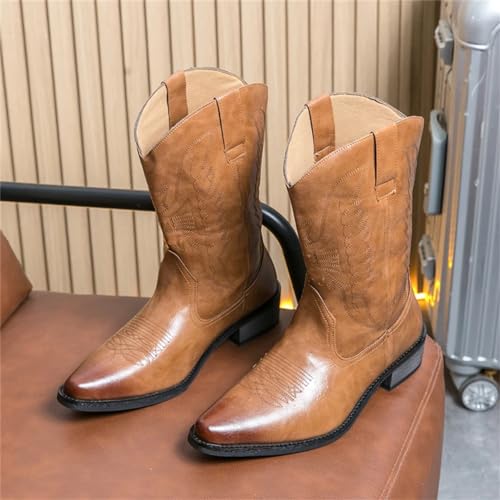 Lmtossey Heren Klassieke Antislip Mid Kalf Western Laarzen Cowboy Laarzen Handgemaakte Lederen Schoenen Mannen Punk Stijl Rijlaarzen - Afbeelding 4
