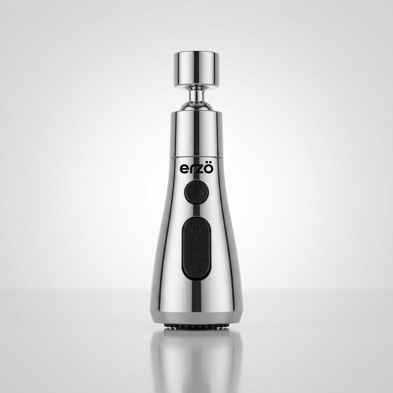 Image of Erzo Faucet Extender Tap Attachment with 360 Swivel, Kitchen Tap Extender, Dual Flow Modes, Kitchen Sink Sprayer Aerator, Chrome Finish