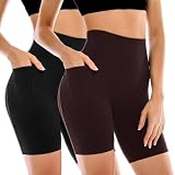 Leafigure 2 Pack Womens Biker Shorts with Pockets 6" Black/Brown L-XL