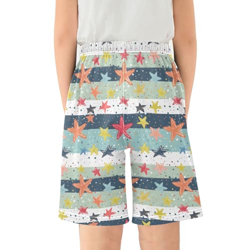 ALAZA Colored Star Striped Pajama Shorts Elastic Waist Casual Sleep Shorts with Pockets Size 6-142