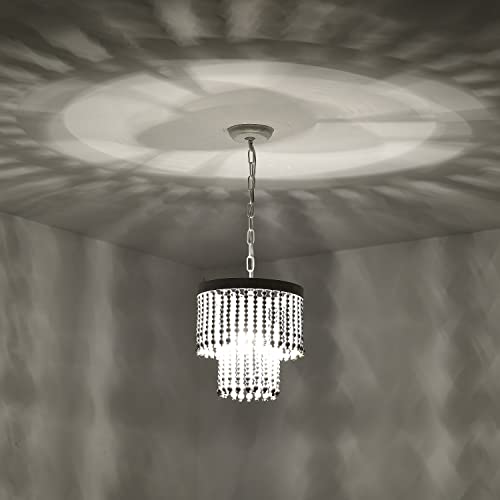 Boho Wood Bead Chandeliers Double Tier White Beaded Chandelier 3-Light Small White Beaded Light Fixture #TOP5