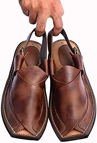 Men's Double Sole Handmade Cowhide Leather Casual Sandals - Real Leather Peshawri Summer Sandals for Men3