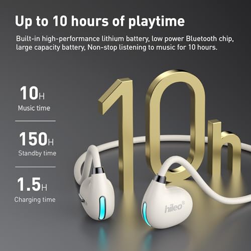 Image of HILEO Open Ear Headphones, Wireless Earbuds Bluetooth 5.3 Sports Earphones, Gaming Headset with Noise Cancelling Mic, IPX5 Waterproof, 10 Hours Musictime