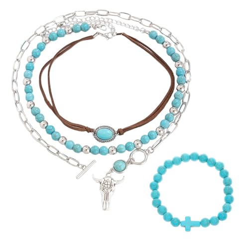 BIFHIG 1 Pieza De Collar Turquesa, 1 Pieza De Pulsera, Collar Apilado Personalizado, Joyas De Estilo Bohemio, Joyas con Cuentas Femeninas.
