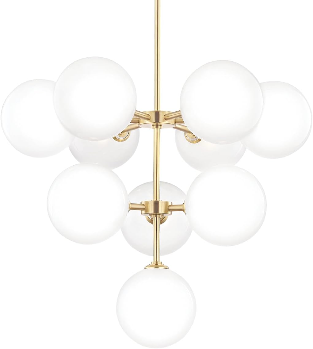 Hudson Valley Lighting Mitzi H122810-AGB Ashleigh Ceiling Fixtures, 10-Light, 4W, Aged Brass Finish, Clear/Etched Glass (29.75''W x 25''H)