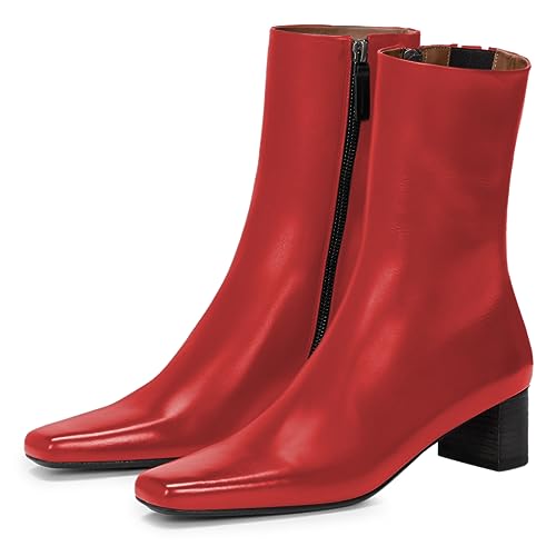 FOWT Women Small Square Toe Ankle Boots Comfy Side Zipper Booties Chunky Low Heels Fall Winter Western Shoes Size 4-16 US2