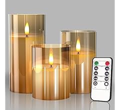 Glass Battery Operated LED Flameless Candles with Remote and Timer, Real Wax Candles Warm Color Flickering Light for Festiv…