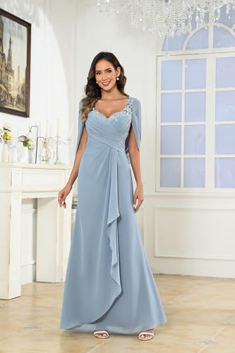 Lace Mother of The Bride Dresses for Women Long Chiffon Mermaid Cape Sleeve Formal Evening Gown2
