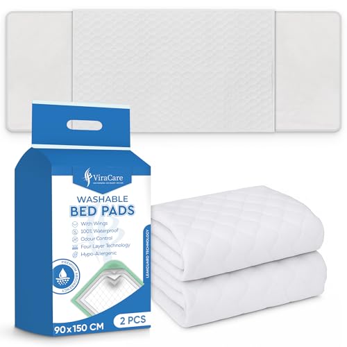 6 x Washable Incontinence Bed Pads with Tucks/Flaps | 90 x 150 cm | Incontinence Bed Sheets | Suitable for King Bed | Reusable & White | Absorbent...