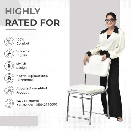 Image of GOYALSON Office Chair Visitor Chair Without arm Rest with Steel Frame and Cushioned seat Back, Chair Without Wheels Holds up to 110 kg Heavy Design (1, White, Heavy 1)