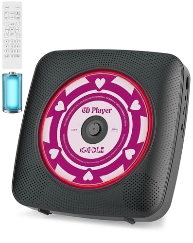 KOVCDVI Reproductor de CD portátil Bluetooth para el hogar con Altavoces, Mando a Distancia, Radio FM, Compatible con reproducción USB/AUX y Toma para Auriculares Negro