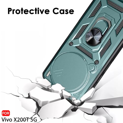 Image of TheGiftKart Tough Armor Bumper Back Cover Case for Vivo X200T 5G | Sliding Camera Cover, Kickstand & Ring Holder | 360 Degree Protection Back Cover Case for Vivo X200T 5G (PC & TPU, Green)