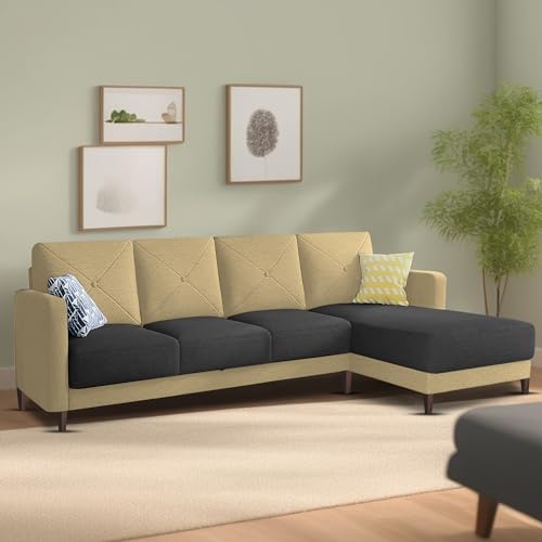 Image of Baloney RHS 6 Seater L Shape Sofa Set for Living Room (Cream Black Fabric) Premium Fabric Sofa