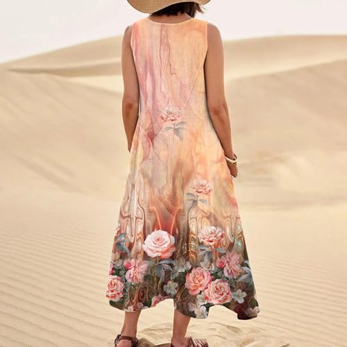 Plus Size Cotton Linen Summer Dresses for Curvy Women 2025 Sleeveless Maxi Vacation Beach Sundresses with Pockets