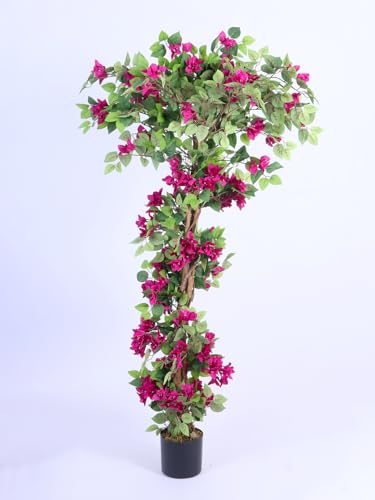 Image of ARICK DECOR 6Ft Artificial Bougainvillea Flowers Tree in Pot, 6ft Realistic Faux Pink Silk Flower Plant, Peacock Shaped Large Floor Decor for Home, Office & Balcony