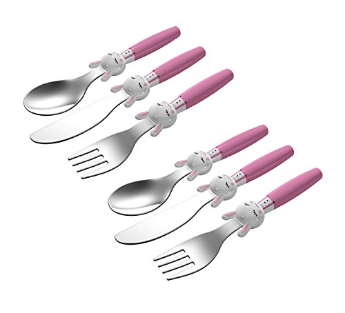 Miniatura 8 de Exzact Cubertería Infantil 6 Pieza Para Niños De Acero Inoxidable - 2 X Cena Cuchillo, 2 X Cena Tenedor, 2 X Cena Cuchar Conejo X 6