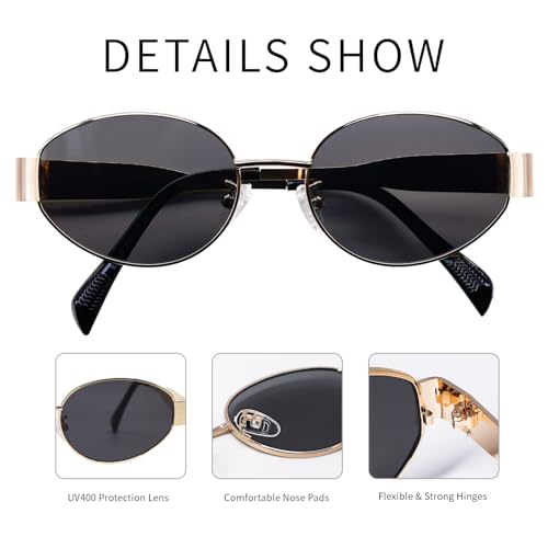 Retro Oval Sunglasses for Women Men Trendy Polarized Sun Glasses Vintage Classic Shades Metal Frame Sunnies3