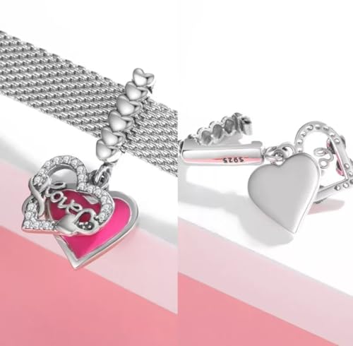 Charm de corazón rosa plata 925 antipérdida para pulsera Reflections 4