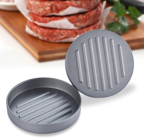 Image of Round Shape Meat Burger Patties Maker Machine | Non-Stick Surface Vegetable and Aloo Tikki Press Mold with Wooden Handle | Burger Press Patty Maker | Kitchen Mold Hamburger Press