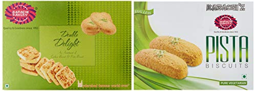Image of Karachi Bakery Double Delight with Cashew and Green Pista, 400g + Karachi Bakery Biscuits - Green Pista, 400g