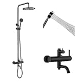 Matte Black Outdoor Shower Kit - SS304 Shower Head with Handheld, High Pressure, Complete Shower System with Enclosure and Fixtures