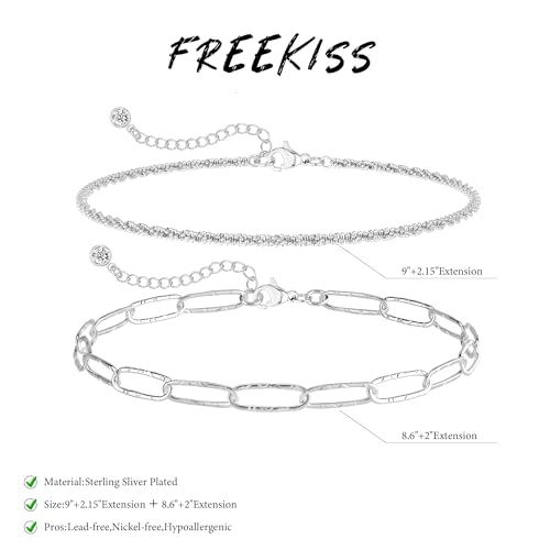 Image of Freekiss Sterling Silver Ankle Bracelets for Women: Dainty Layered Waterproof Anklet for Women Adjustable Womens Anklet Set Stackable Figaro Beaded Cuban Link Anklets Beach Jewelry for Women