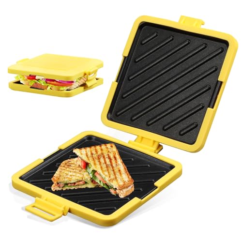 Microwave Toaster Sandwich Maker, Sandwich Bread Microwave Baking Tray, Non-stick Coated Plates, Quick Cooking 3-5 Minutes, Dishwasher Safe for Cooking Breakfast, Grilled Cheese, Snacks (Yellow)