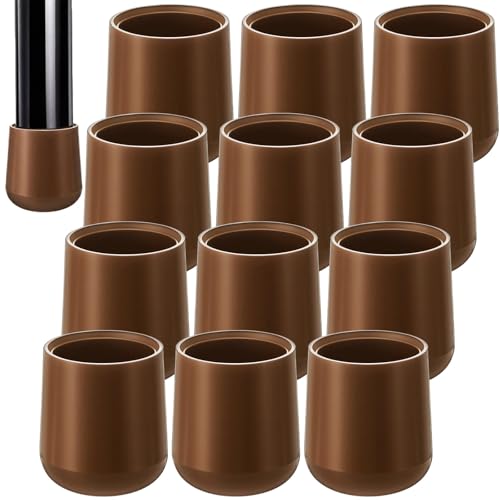 Image of Jetec 12 Pcs Brown Folding Chair Leg Caps, 1 Inch Round Protectors | Heavy-duty Plastic Glides, Non-marring Floor Protectors for Hardwood Tile Floors, Replacement Feet Tips, Round Tube Fit