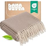 Lanavitta – Wolldecke „Prestige“ – Plaid und Tagesdecke aus 100prozent naturbelassener mongolischer Wolle – Kuschelige Sofadecke, Couchdecke und Bettüberwurf – Beige – 150x200 cm
