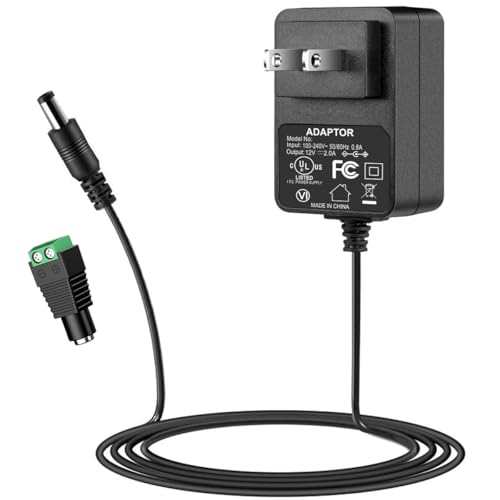 12V 2A AC Adapter Charger Replacement, UL Listed 12 Volts 2000mA Wall Wart Power Supply Cord for LED Strip Light, CCTV Camera, Speaker, GPS, Webcam, Router, DC12V Transformer, Plug 2.1x5.5mm