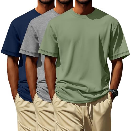 Image of Neer 3 Pack Big and Tall T-Shirts for Men L-7xl Tops | Large Casual Stretch Workout Tees, Short Sleeve Crewneck Oversized Shirts, Classic Summer Outfits, Comfy Basic Loose Clothes